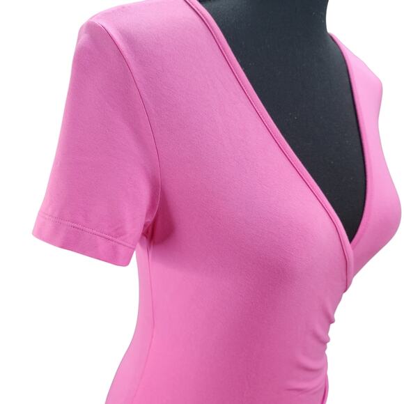 NWT Mangopop Womens Bodysuit Small Pink Crossover V Neck Cap Sleeve Top - Picture 5 of 12